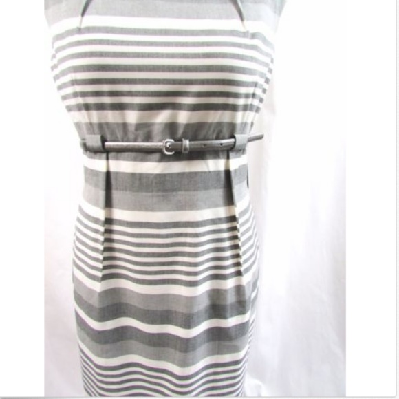 Calvin Klein Gray Striped Sheath Belted Dress - Picture 3 of 8